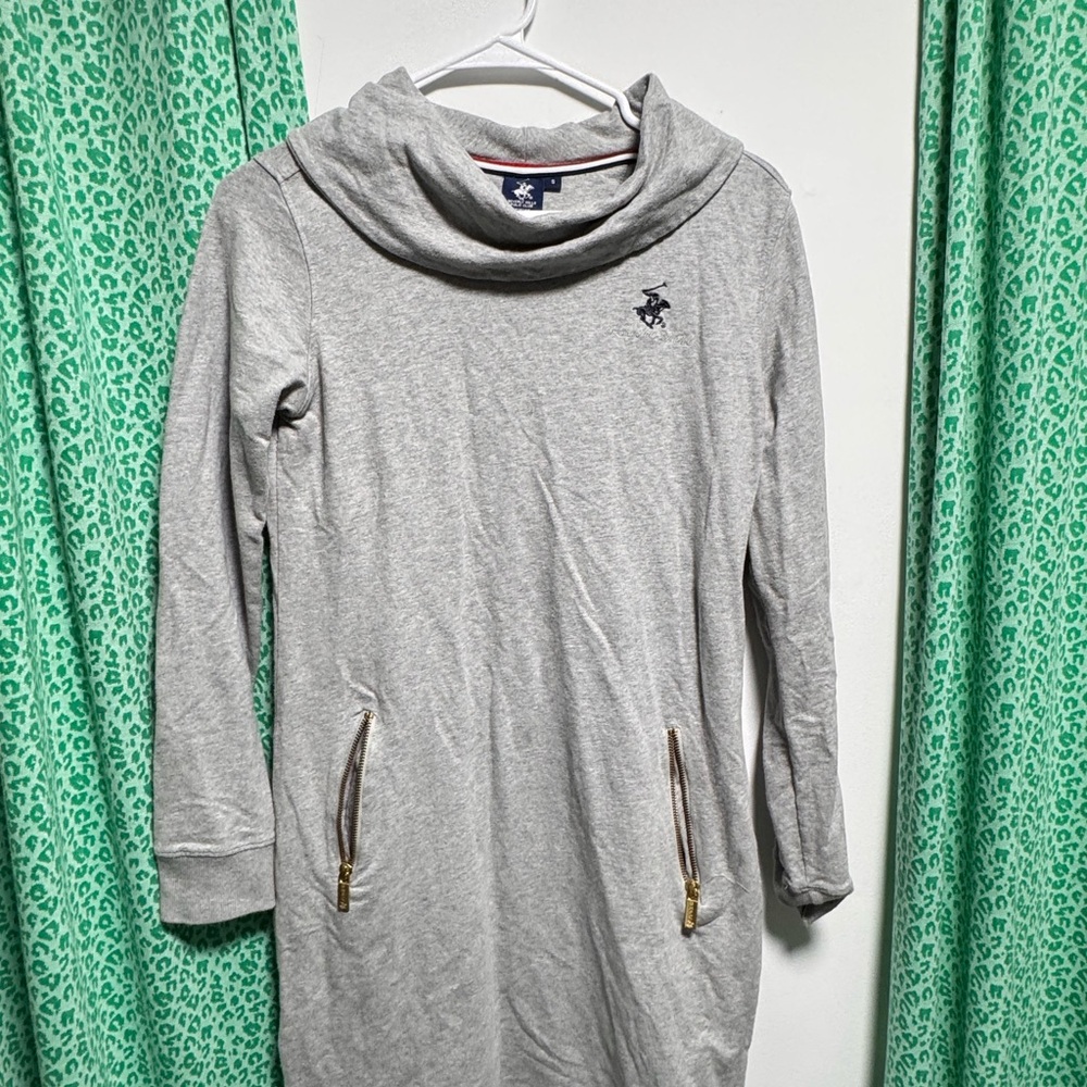 Beverly Hills Grey Cowl Neck Dress with Zipper Pockets